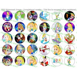 Crafting Mania LLC 30 Precut 1" Alice In Wonderland Bottle cap Images Set 6