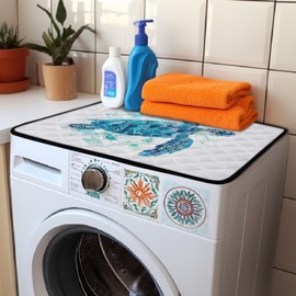 GLENLCWE Sea Turtle Dust Cover Pad for Washer And Dryer, Blue Washing Machine Mat for Top, Universal Fits Most Washers or Dryers Dust-Proof Mats Top