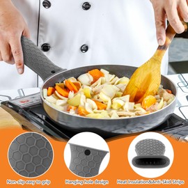 Patelai 8 Pcs Silicone Pot Holders Set Cast Iron Handle Cover Heat Resistant Pot Handle Covers Potholder Non Slip Reusable Pan Sleeve for Frying Cast Iron Pan Kitchen Supplies(Grey)