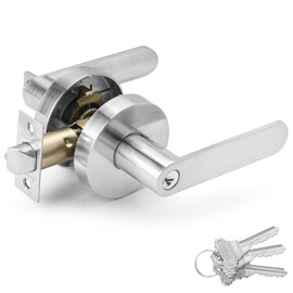 ANNFUZ Entry Door Handle with Lock and Keys, Secure Keyed Reversible Round Lever Exterior and Interior,Reversible for Left Right Sided Door, Heavy Duty for Front Entrance Door and Bedroom,Bathroom