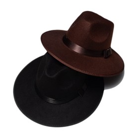 Black Classic Trilby Fedora Hat with Belt Band Short Brim Felt Wool Party Hats Gangster Hat Costume Accessories for Unisex Men and Women