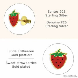 Monkimau Children's Earrings Strawberry Stud Earrings 925 Sterling Silver Gold-Plated, Sterling Silver