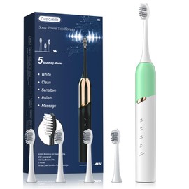 Electric Toothbrush for Adults, 5 Modes Sonic Toothbrush with 4 Brush Heads, 50000 VPM Deep Clean, 100-Day Battery Life, IPX7 Waterproof Rechargeable Toothbrushes Built-in Smart Timer, Green
