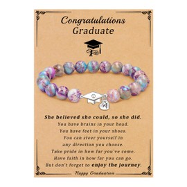Sistble Graduation Gifts Class of 2025 Graduation Bracelet A Initial Bracelets for Women 8th 6th 5th Grade Graduation Decorations Middle High School Teen Girl Gifts Purple Stone Jewelry