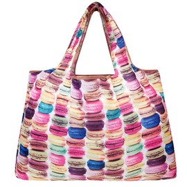 allydrew Large Foldable Tote Nylon Reusable Grocery Bag, Macarons