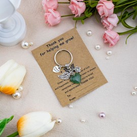 Teacher Appreciation Gift for Women - Thank You Green Aventurine Crystal Healing Stone Keychain - Best Teachers Day Gift Ideas for Daycare Preschool Teacher Cute End of School Year Gifts in Bulk