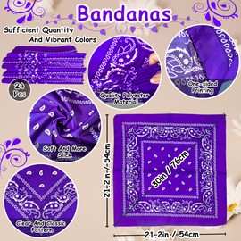 TFengfly 24 Pack Purple Paisley Bandanas Bulk Unisex Cowboy Bandanas Head Scarf Necktie Face Cover (Purple)