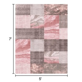 5×7 Washable Modern Area Rugs,Geometric Abstract High Traffic Neutral Non-Slip Large Carpet for Living Room,Bedroom,Dining Room,Farmhouse,Sakura Pink