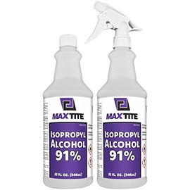 MaxTite 91% Isopropyl Alcohol (Half-Gallon (2 Pack, 32 fl oz) - Includes Heavy-Duty Spray Nozzle - Made in USA