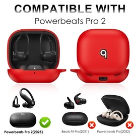 LDSXAY Compatible with Beats Powerbeats Pro 2 Case Cover, Soft Silicone Shockproof Protective Skin Case for Beats Powerbeats Pro 2 2025 with Cleaner Kit & Carabiner, Top Logo Visible (Red)