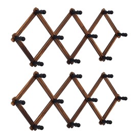 2 Pack Wooden Expandable Accordion Wall Hanger,Including 20 Peg Hooks,Perfectly Hook for Baseball Caps, Coats, Mugs,Coffee, Coat,Keys, Hat Rack,X Shape,Make Living Room Decorative and Neat,Vintage