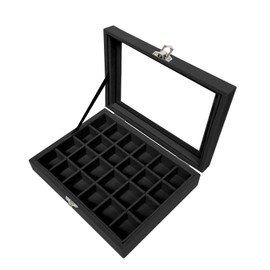 Jemjosh Clear Acrylic Lid 24 Grids Velvet Jewelry Box Tray Stackable Display Storage Earring Necklace Rings Organizer Holder Case, Black