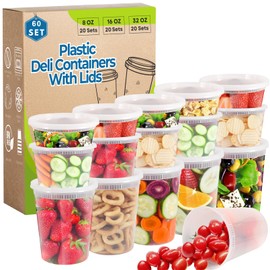 Blcculi 60 Set Deli Containers with Lids,Plastic Deli Food Storage Containers,Leakproof Soup Containers with Airtight Lids,Stackable,Dishwasher,Microwave Safe (8oz-20Set, 16oz-20 Set, 32oz-20 Set)