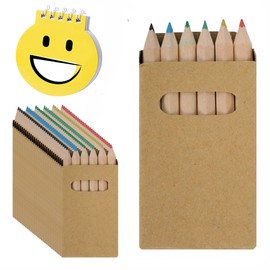 Partituki 25 Boxes of 6 Mini Colored Pencils. Non Toxic. Smooth Kraft Boxes. Includes 1 Single Notebook