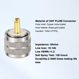 RG58 PL259 Connector 5PCS – UHF Male RF Coax Connector PL259 Coaxial Connectors for RG58, RG142, RG400, LMR195, RG58U, RG303, 50 Ohm, Low Loss, Low VSWR