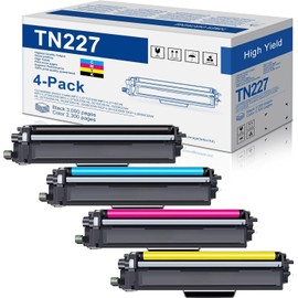 TN227 High Yield Toner Cartridge 4 Pack Replacement for Brother 227 TN-227 TN223 Toner for MFC-L3770CDW MFC-L3710CW MFC-L3750CDW HL-3210CW HL-3230CDW Printer Toner, TN-227BK/C/M/Y
