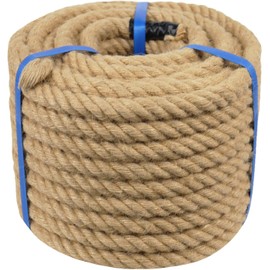 3/4 Inch Natural Jute Rope, 200 Feet Thick Hemp Rope, 4 Strands Twisted Manila for Crafts, Railings, Home Decorating, Indoor/Outdoor Use