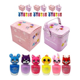 Tomini Friends 6 types of water-based children's nail polish + tin case, 4 pieces, mixed colors / 투미니 프렌즈 수성 어린이 매니큐어 6종 + 틴케이스, 4개, 혼합색상