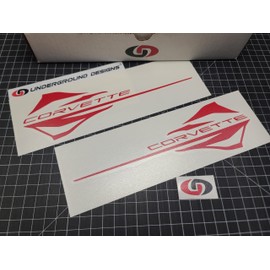 Stingray Corvette Decals (2pk) C7 C8 Racing Fender Accent Stickers Fits 2014-2024 Corvette Z51 6.2L LT1 LTX (Gloss Red, C8 Style)