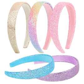 Uintoon Headbands for Girls Women, 5PCS Girls Headbands Glitter Purple Rainbow Headband Blue Pink Head Bands Rose Gold Sparkly Sequin Headband for Girl Bling Hair Accessories