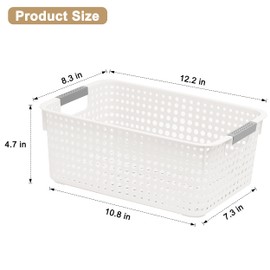 4-Pack Hollow Plastic Storage Baskets with Handles(White, Medium)