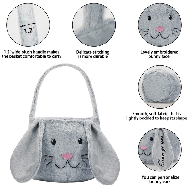 THOVSMOON THOVSMOON Easter Bunny Basket,Cute Easter Bucket Bags with Rabbit