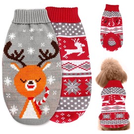 Pack of 2 Christmas Cat Dog Jumper, Christmas Dog Jumper, Pet Christmas Jumper, Cat Dog Christmas Costume, Christmas Pattern Knitwear for Cats, Small Dogs (L)
