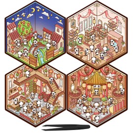 4 Sets 3D Fun Mini House Scene Stickers with Tweezers Make Your Own Panda Lantern Inn Cottage Sticker Scenes Cute Micro Room Craft Scrapbook Stickers for Relief Stress Pass The Time