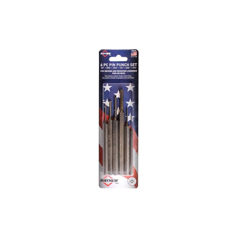 Mayhew Tools 89035 SAE Pin Punch Set Carded, 6-Piece, Shot-Blast