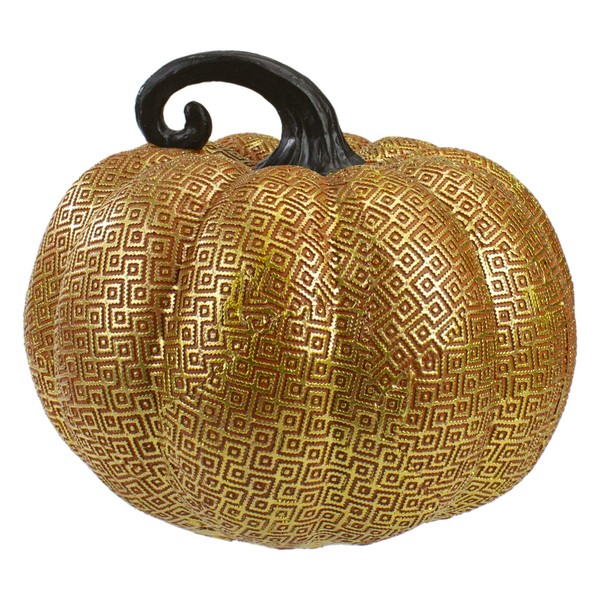 Northlight 7.5" Gold and Orange Textured Greek Key Pumpkin Fall