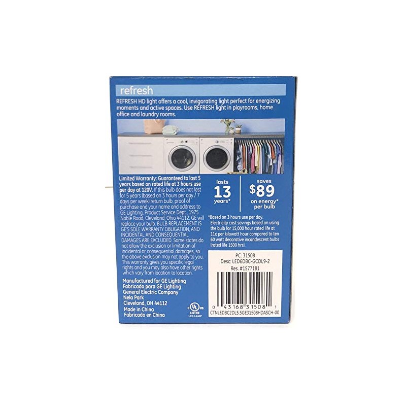 ge 31508 Clear Finish Daylight HD 60w Dimmable Pack 2