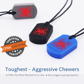 Xtra Tough (XT) Spider Sensory Chew Necklace for Kids - Chewing Necklace Teething Necklace Teether Necklace Chew Toys - Chewing, Autism Sensory Teether Toy (Toughest - Aggressive Chewer)