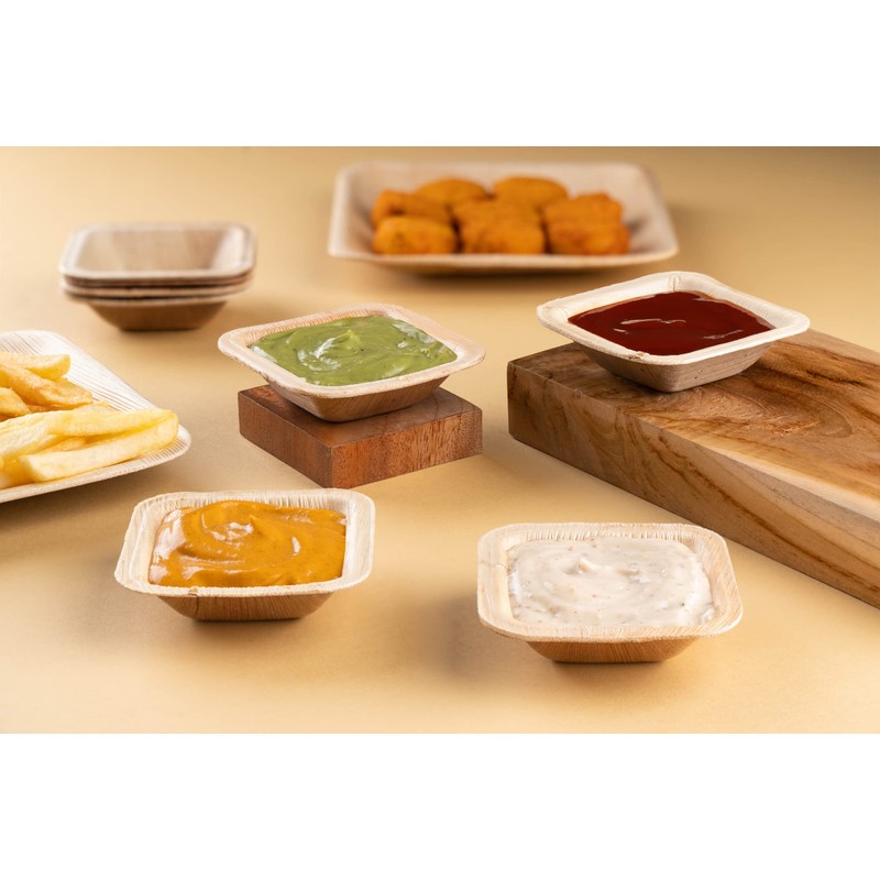 FOOGO Green 50 Disposable Mini Palm Leaf Bowls, 3" (7.5cm)