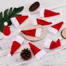 LUTER 20 Pieces Mini Christmas Hats Christmas Cutlery Tableware Holders Mini Santa Hats for Silverware Holders, Candy Covers, Wine Bottle Decor(5.5 x 2.4inch)