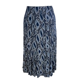 New Ladies Spiral Paisley Print Midi Calf Length Godet Skirt Flared Panel Stretchy Navy Blue (UK, Numeric, 12, Regular, Regular, Navy Blue)
