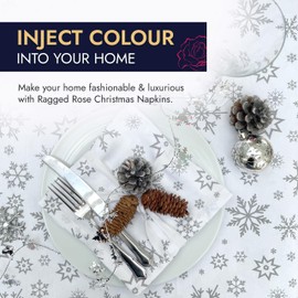 Christmas Napkin - Cotton Napkins for Christmas-Themed Dining Table Setting & Silverware - Silver Grey Star Napkins - Ragged Rose Gift Wrapped Cloth Napkins Set of 4-40 cm x 40 cm