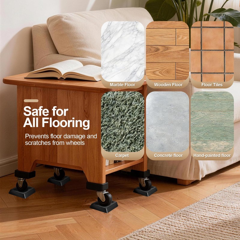 5-Piece 3 x 3- Inch Square Rubber Furniture Caster Cups,