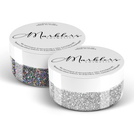 MARBLERS Cosmetic Grade Fine Glitter Duo [Holo Galaxy & Silver] 0.36oz (10g) | Non-Toxic | Vegan | Cruelty-Free | Eyeshadow, Nail Polish, Nail Art | Festival, Rave & Party Makeup | Body & Face