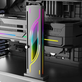 Height Adjustable RGB GPU Stand, Aluminum Alloy 19-153mm Adjustable Graphics Card Holder with Magnetic Base, Anti Sag Bracket for PC Case (Black)