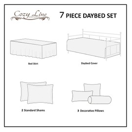 Cozy Line 7 Piece Daybed Cover Set - Mirage Paisley Turquoise Blue Coral Floral Leaf Reversible All Season Luxury Bedding with Bedskirt, Pillow Shams, Decorative Pillows