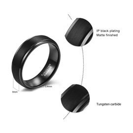 SHINYSO 6mm Tungsten Wedding Band for Men Women Step Edge Brushed Finish Black Size 11