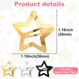 Joez Wonderful 21 Pcs Star Hair Clips, 1.18"/3cm Metal Snap Hair Clips, Cute Star Clips Hair Barrettes, Non-Slip Fashion Hair Accessories for Women (3 Colors)