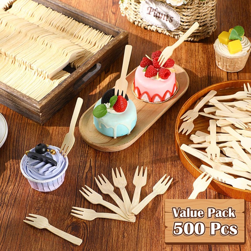 500 Pcs Mini Bamboo Forks 3.54 Disposable Small Wood Appetizer