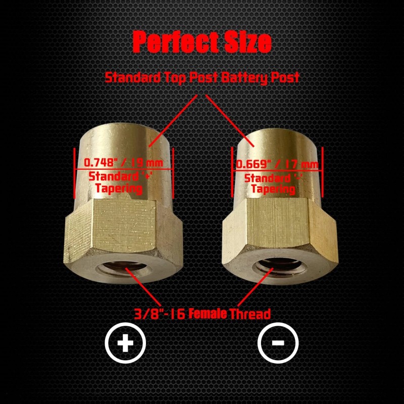 Ampper 3/8-16 Thread Female Brass Battery Terminal Post Adapter Battery