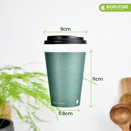 BIOFUTURE Biodegradable Coffee Cups - Disposable Paper Cups with Lids – Made from Premium PLA and CPLA, Eco-Friendly Design and Sustainable, Certified EN 13432 (50 Pack) (Green, 12oz)