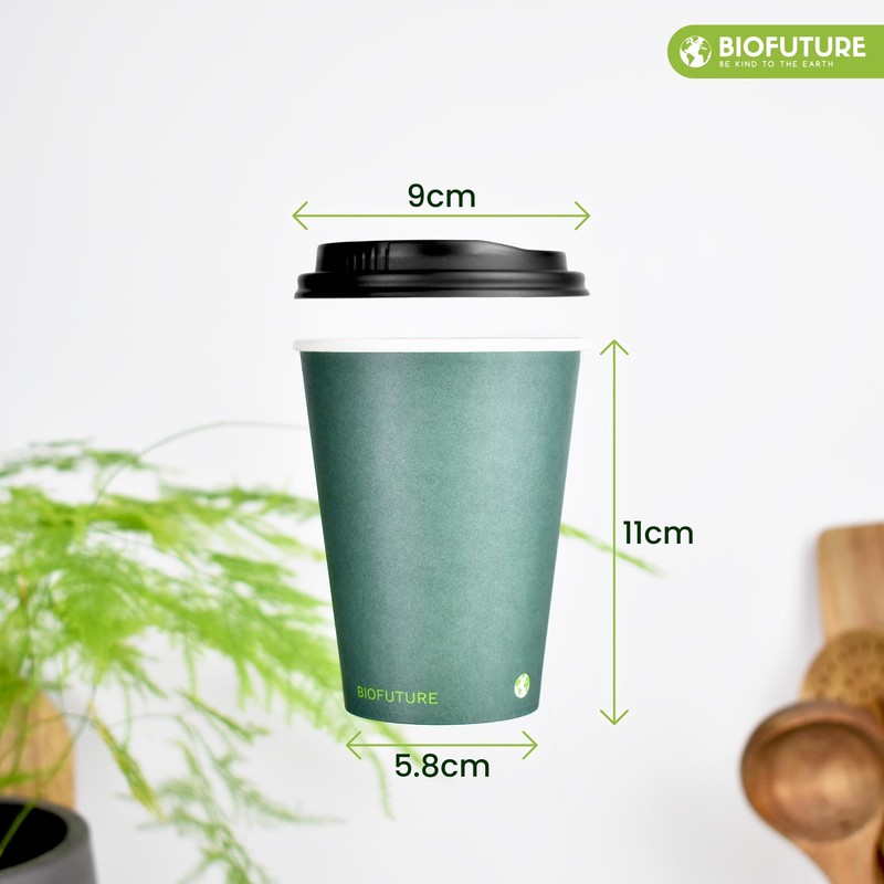 BIOFUTURE Biodegradable Coffee Cups - Disposable Paper Cups with Lids