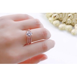 Silver Rose Wedding Engaement Eternity Bridal Ring Set (Silver, 8)