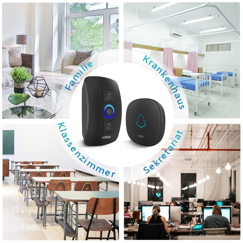 Kerui Wireless Bell 1 Transmitter 2 Receivers, Waterproof Doorbell Wireless
