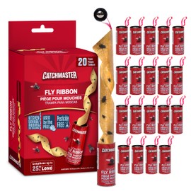 Catchmaster Fly Ribbon 20-Pack, Bug & Fruit Fly Traps Outdoor and Indoor, Premium Adhesive Sticky Strips & Gnat Hanging Strips, Bulk Flying Insect Paper Rolls, Pesticide-Free Home Pest Control