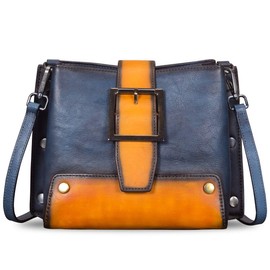 Genuine Leather Crossbody Bag for Women Vintage Shoulder Satchel Purse with Convertible Double Straps Handbag (NavyBlue)